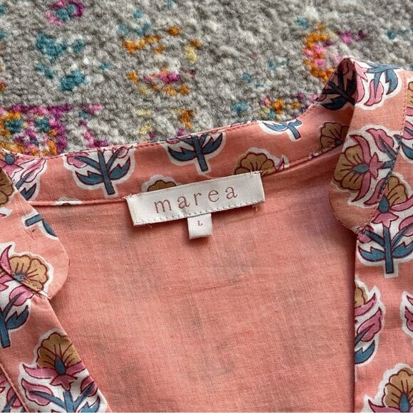Marea Colette Coral Multi Floral Short Puff Sleeves Cottagecore Midi Dress Large - Picture 10 of 12